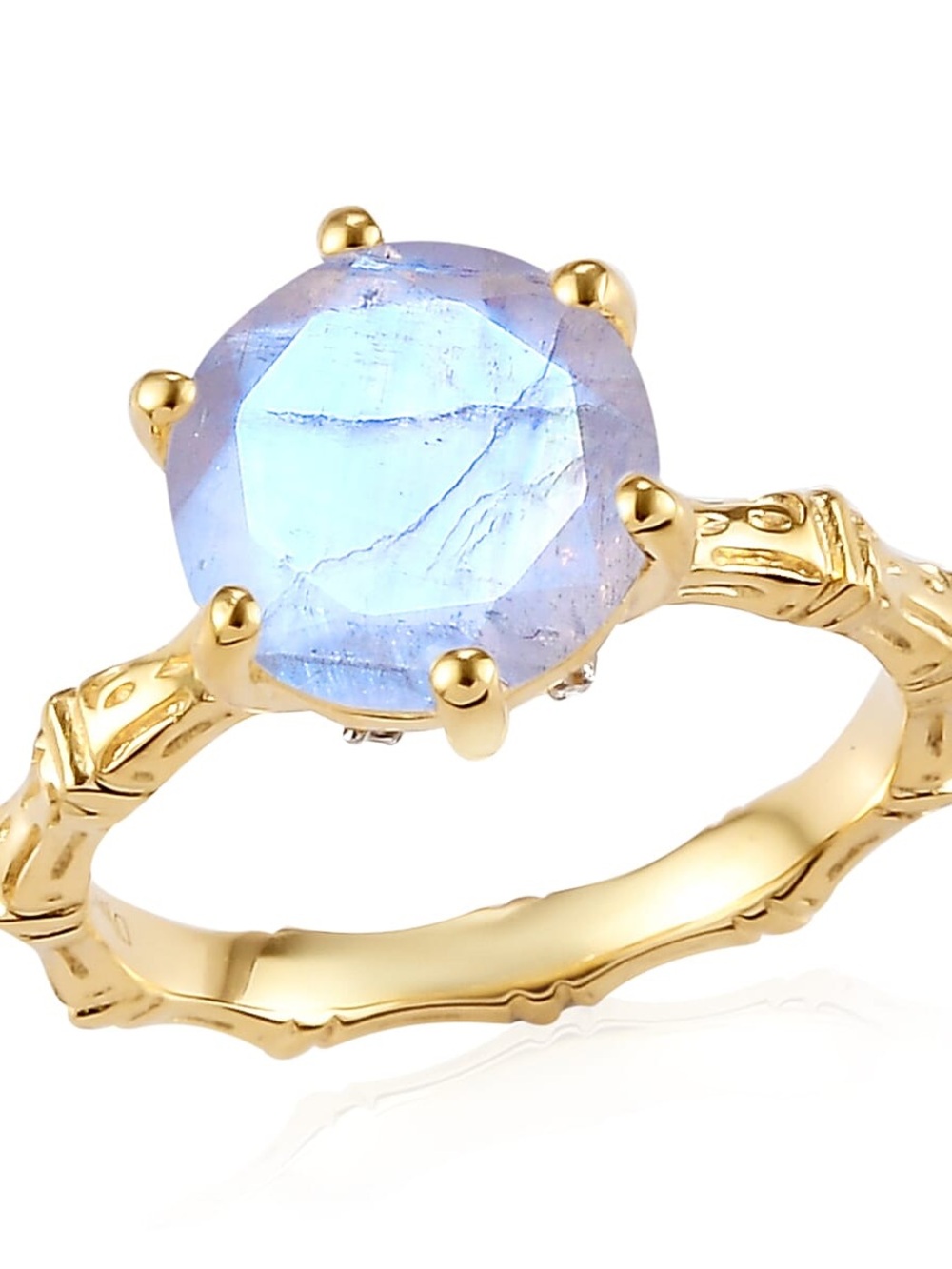 Moonstone and Natural Zircon Solitaire Ring in Vermeil 925 Sterling Silver.